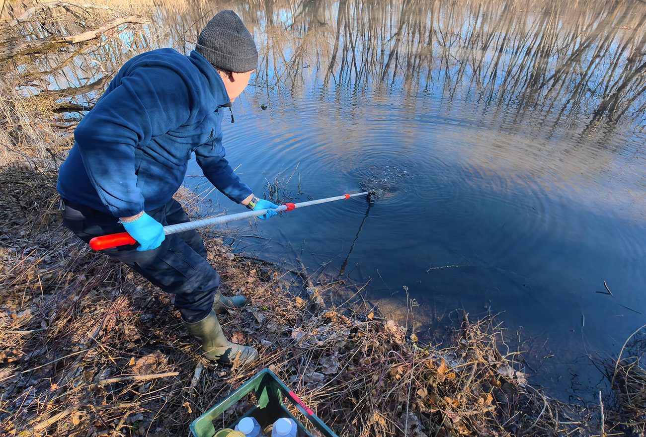 Sampling of sludge in waterbody downstream from Ptuj WWTP