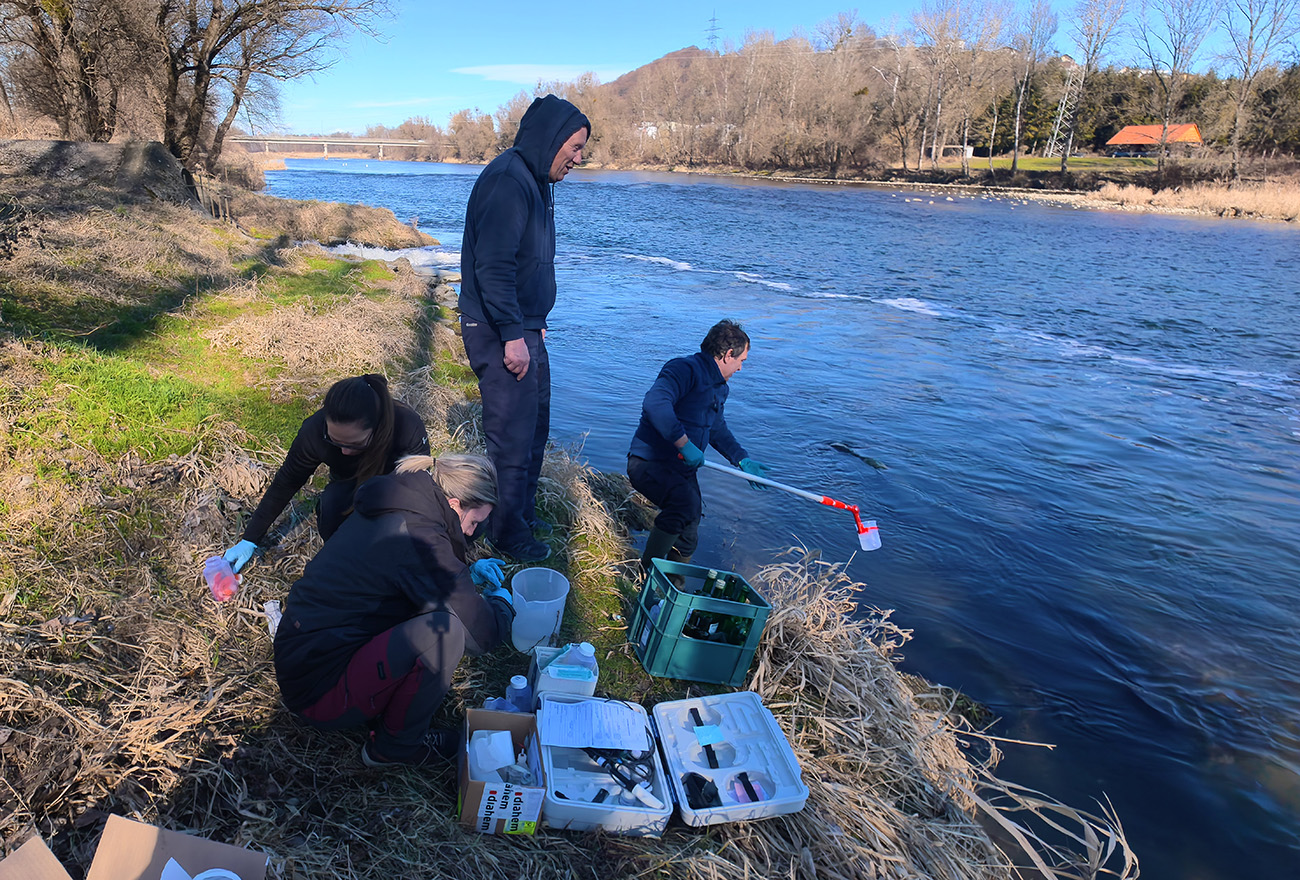 Sampling of water downstream of Maribor WWTP outflow