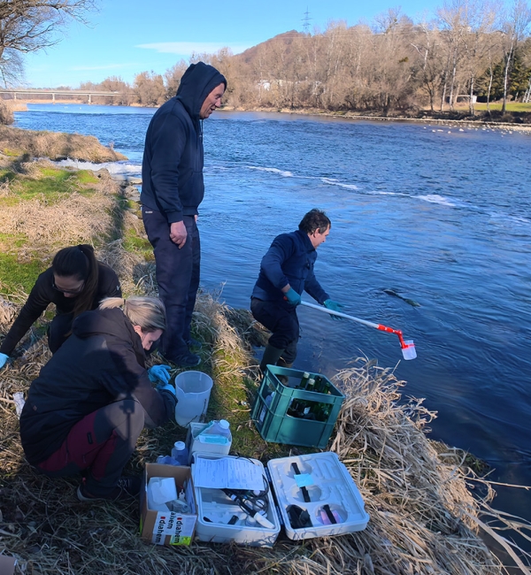 Sampling of water downstream of Maribor WWTP outflow